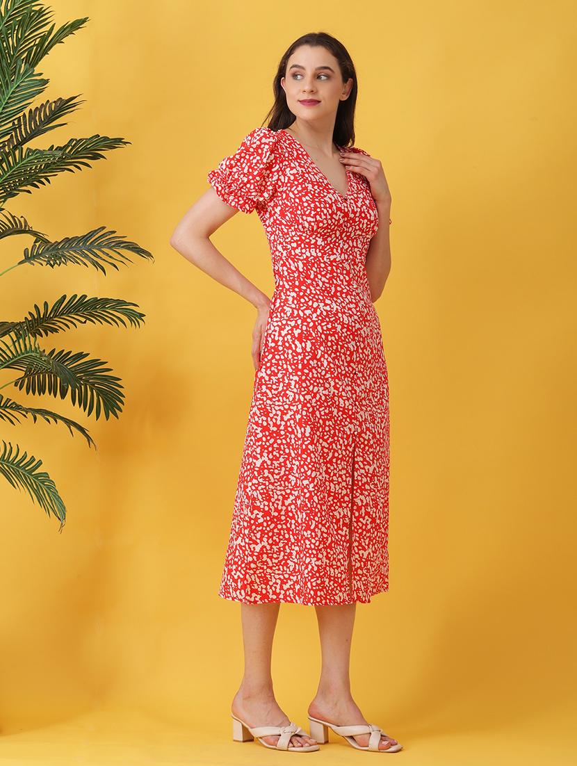 women printed puff sleeve a-line dress - 22064131 - Standard Image - 2