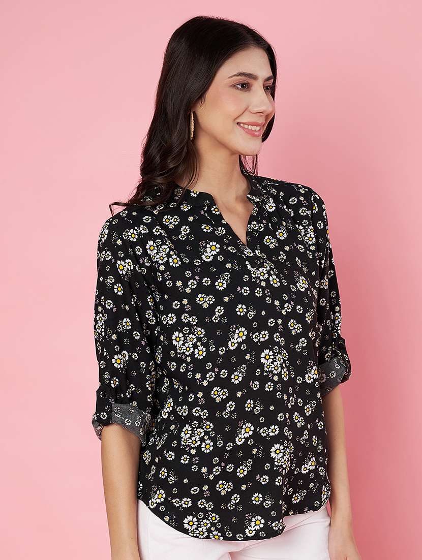 women flloral print roll-up sleeve top - 22064139 - Standard Image - 2