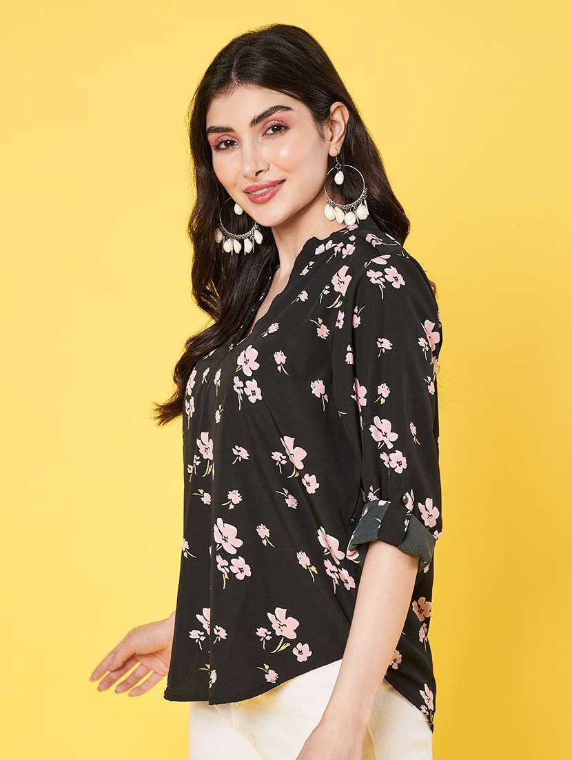 women floral print roll-up sleeve top - 22064144 -  Standard Image - 2