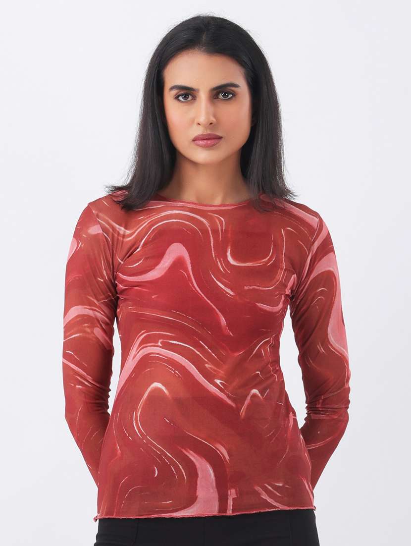 women printed long sleeve slim fit top