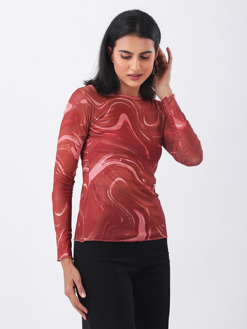 women printed long sleeve slim fit top - 22064148 - Standard Image - 2