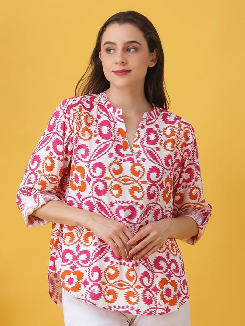 women printed three quarter sleeve regular top - 22064152 -  Standard Image - 0