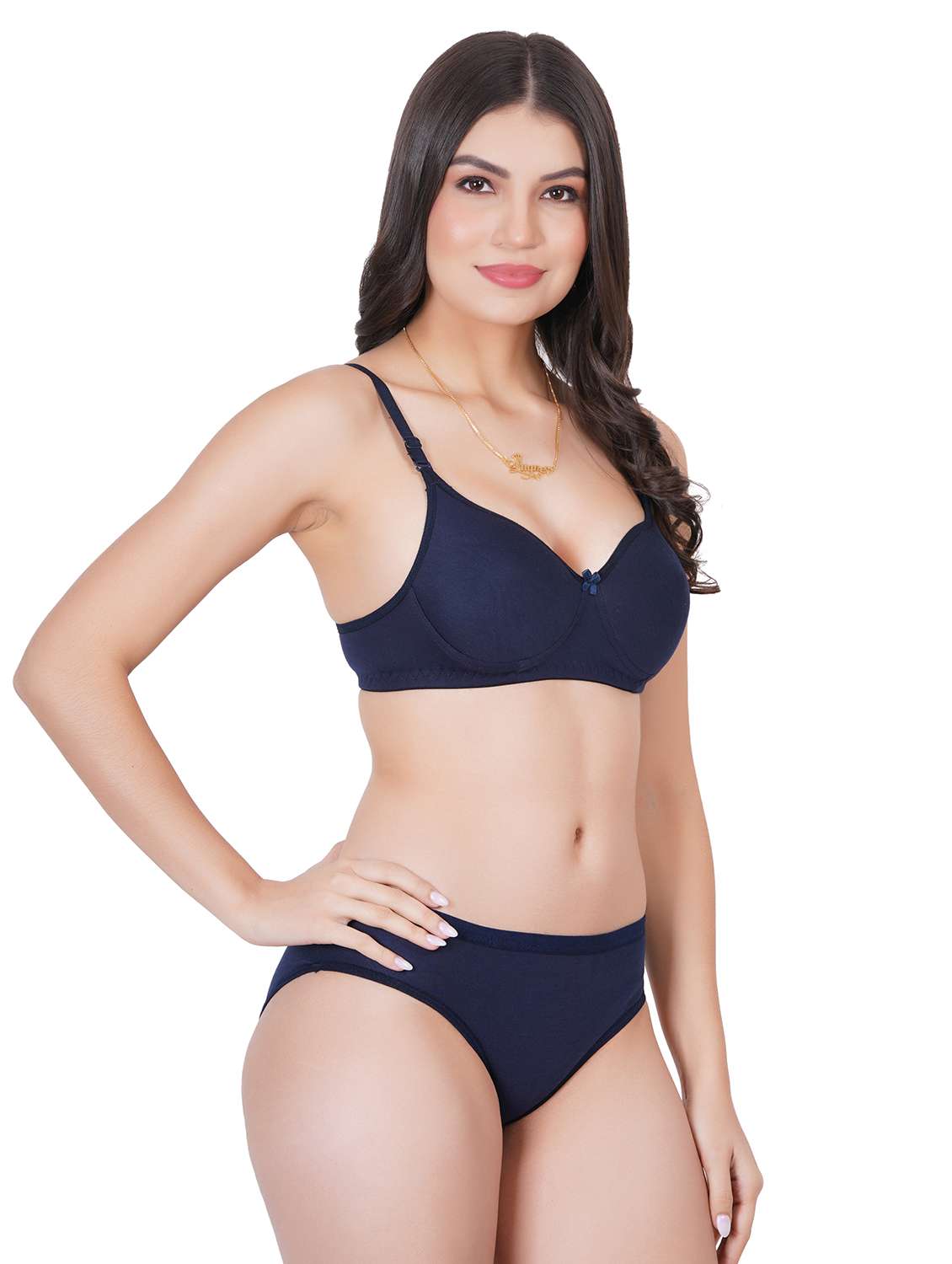 navy blue cotton blend bras and panty set - 22064366 -  Standard Image - 2
