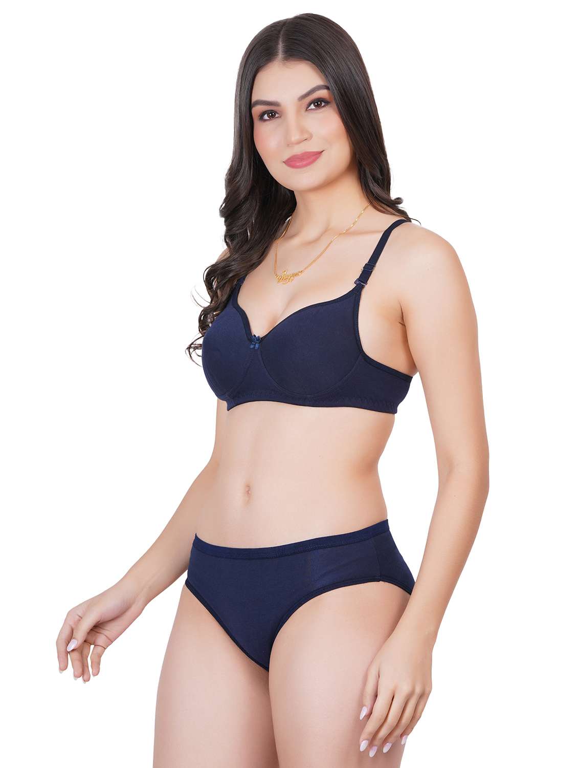 navy blue cotton blend bras and panty set - 22064368 -  Standard Image - 2