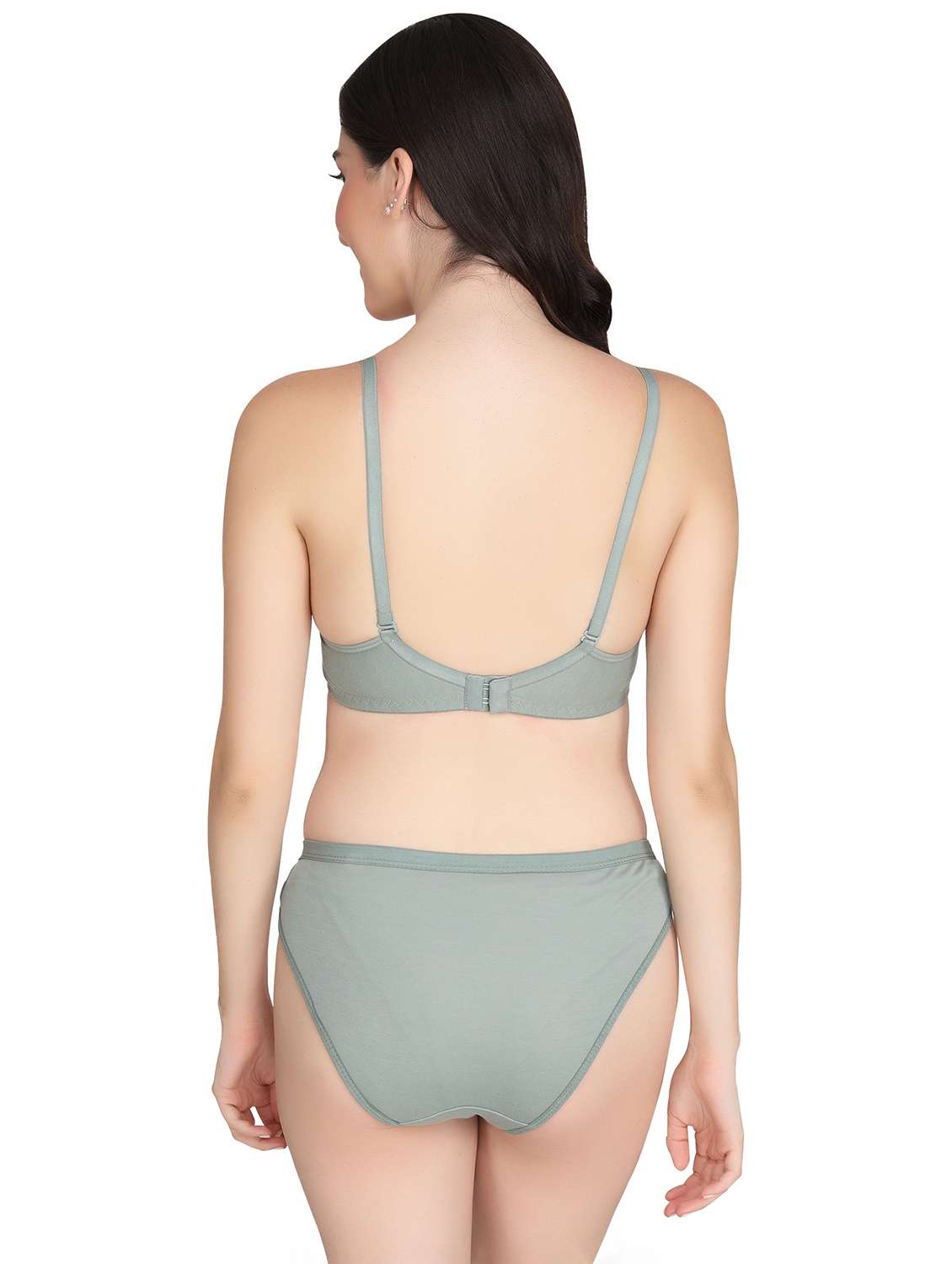 green cotton blend bras and panty set - 22064374 -  Standard Image - 2