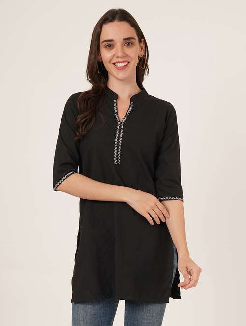 women solid three quarter sleeve straight kurti - 22065279 -  Standard Image - 0