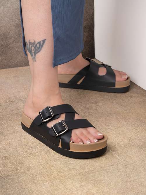 women black solid slip on flats - 22065472 - Standard Image - 0