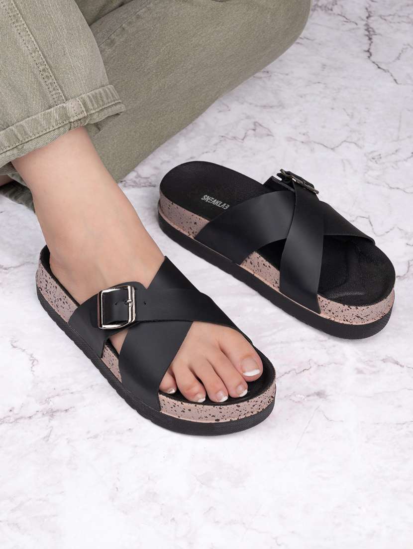 women solid black slip on flats - 22065475 - Zoom Image - 0