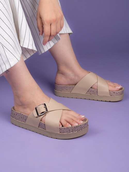 women solid cream slip on flats - 22065476 - Standard Image - 0