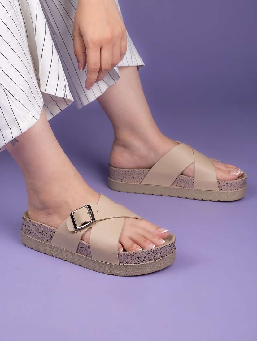 women solid cream slip on flats - 22065476 - Zoom Image - 0