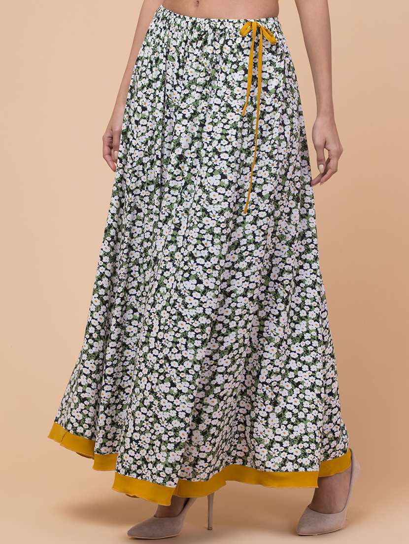 Green Rayon Flared Skirts - 22065598 -  Standard Image - 2