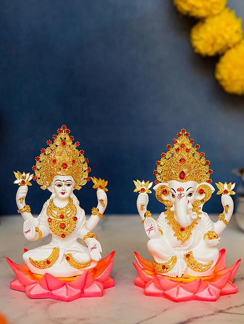 resin gold plated goddess lakshmi and lord ganesh murti - 22065599 - Standard Image - 0