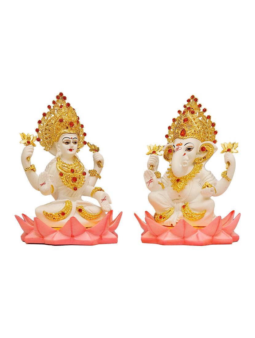 resin gold plated goddess lakshmi and lord ganesh murti - 22065599 - Standard Image - 2