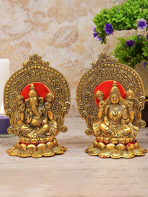 gold plated goddess lakshmi and lord ganesh murti - 22065606 - Standard Image - 0