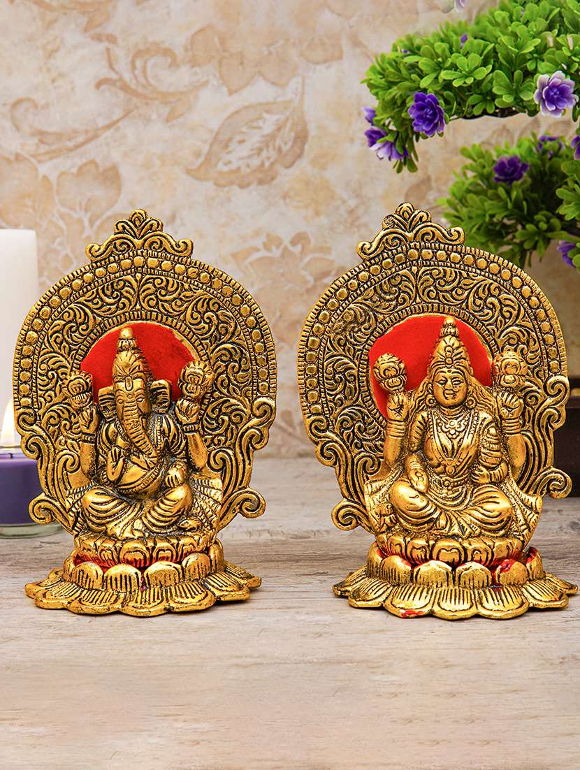 gold plated goddess lakshmi and lord ganesh murti - 22065606 - Zoom Image - 0
