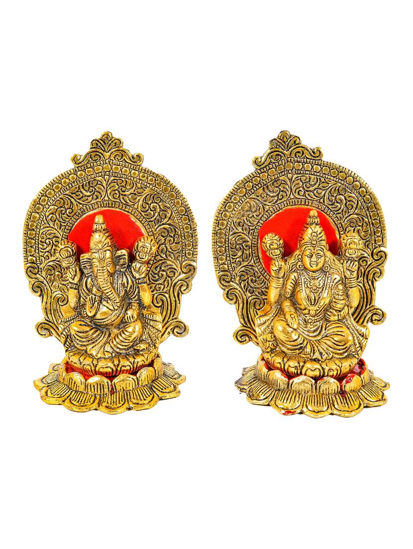 gold plated goddess lakshmi and lord ganesh murti - 22065606 - Standard Image - 2