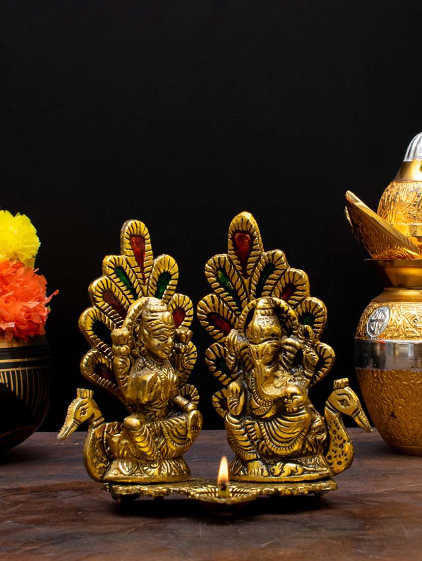  gold plated goddess lakshmi and lord ganesh murti - 22065607 -  Standard Image - 2