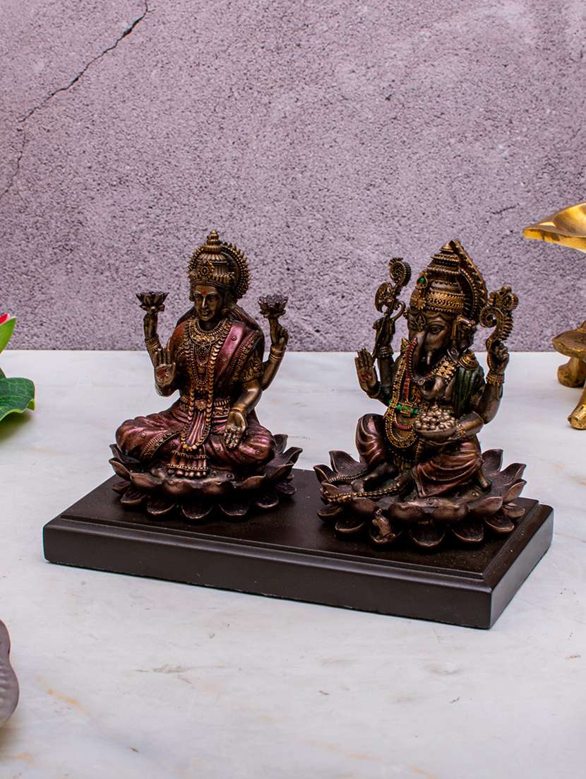 copper goddess lakshmi and lord ganesh murti