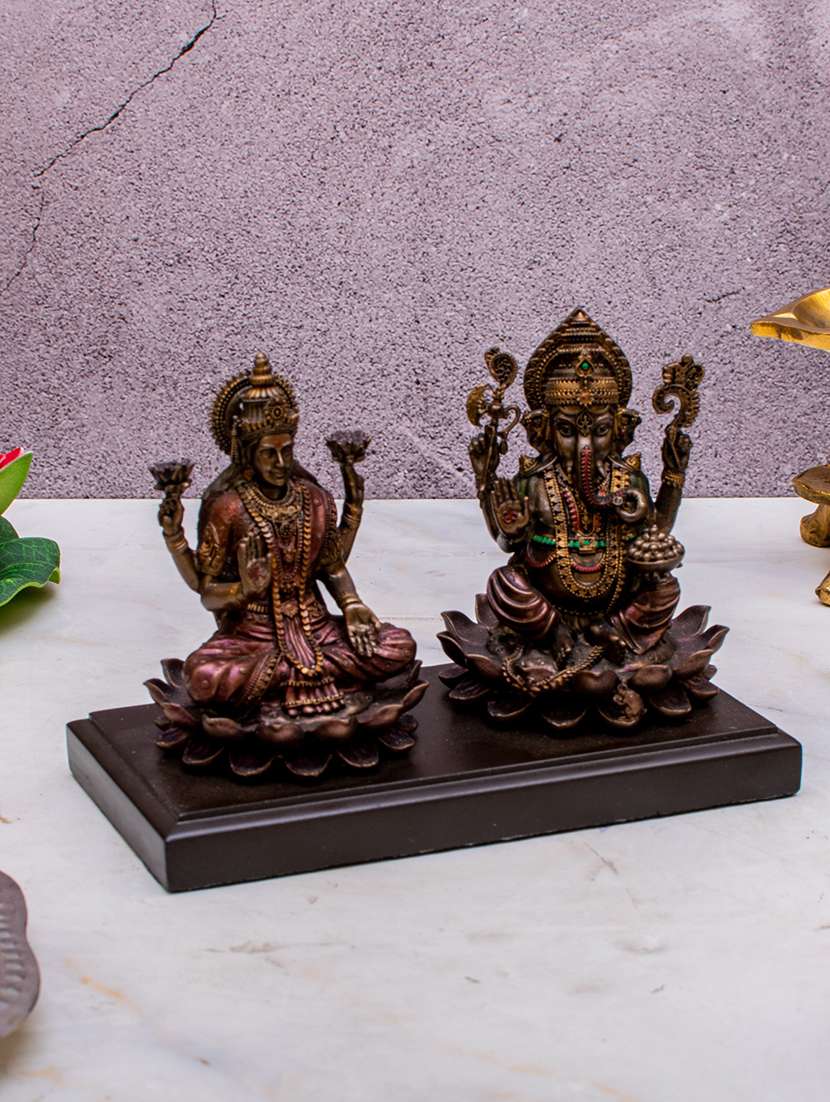 copper goddess lakshmi and lord ganesh murti - 22065650 -  Standard Image - 2