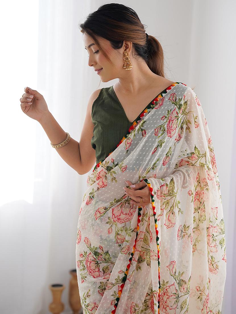 women floral printed saree with blouse - 22065853 - Standard Image - 2