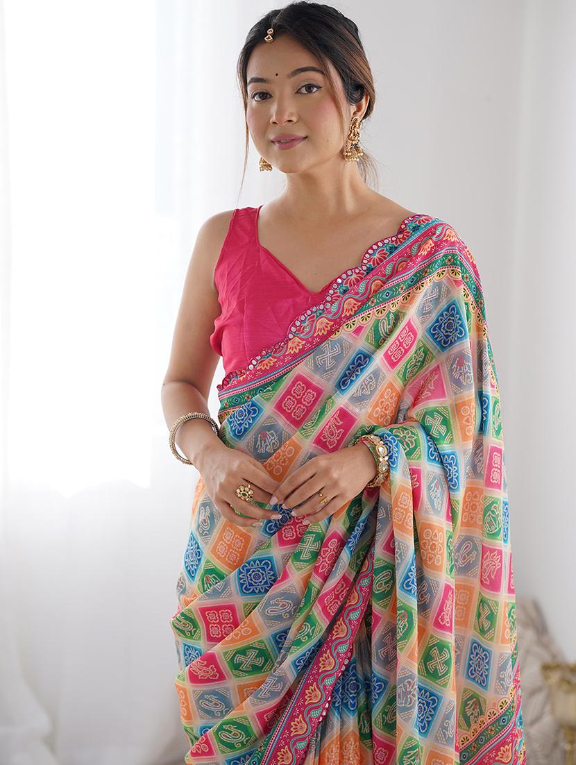 women printed casual wear saree with blouse - 22065856 - Standard Image - 2