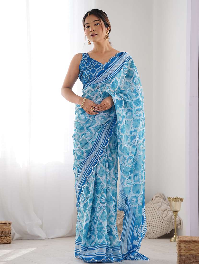 women printed casual wear saree with blouse