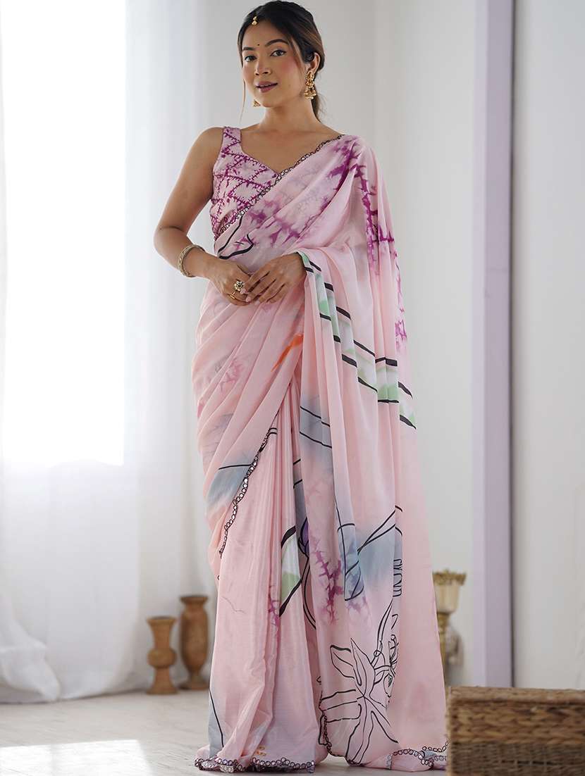 women printed casual wear saree with blouse