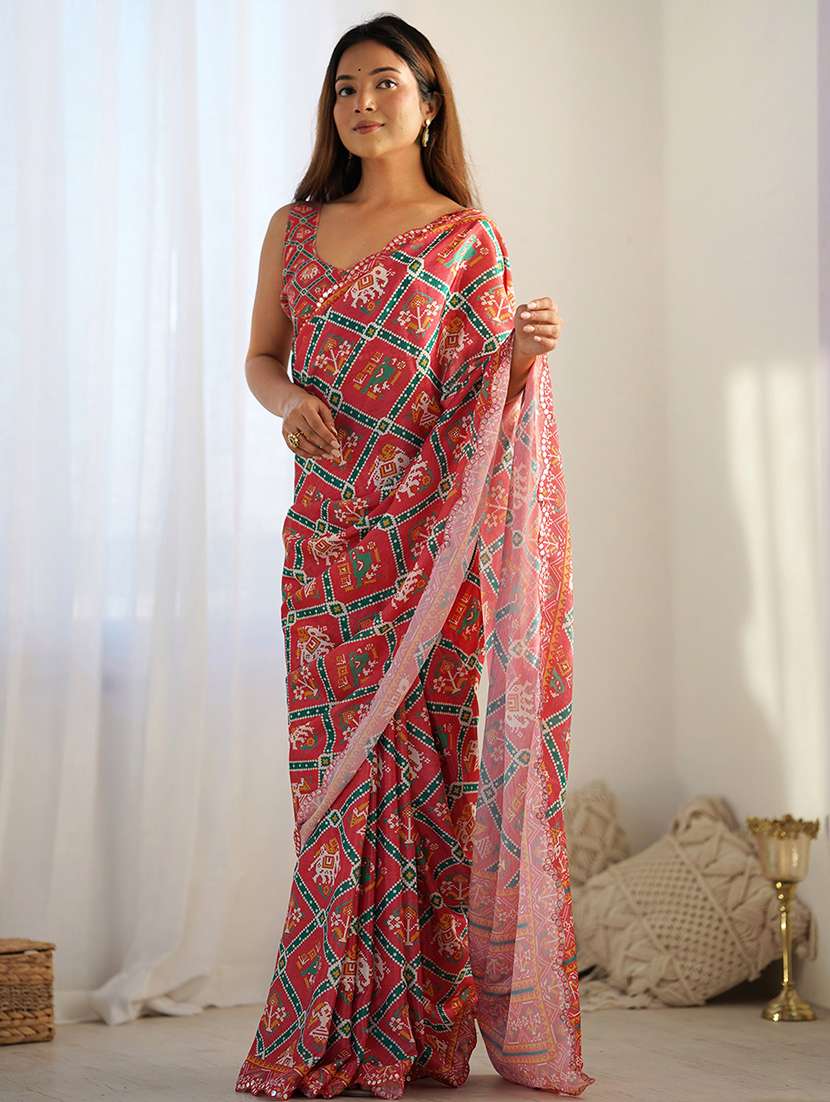 women printed patola saree with blouse - 22065863 - Zoom Image - 0