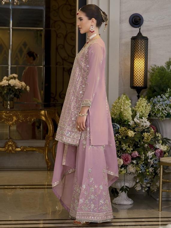 lavender satin kurta sharara set - 22065880 - Standard Image - 2