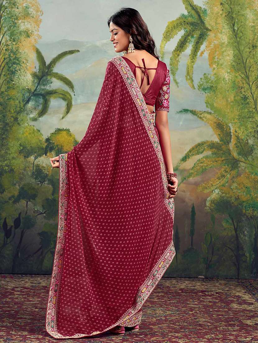 women bandhani printed bordered saree with blouse - 22066051 - Standard Image - 2