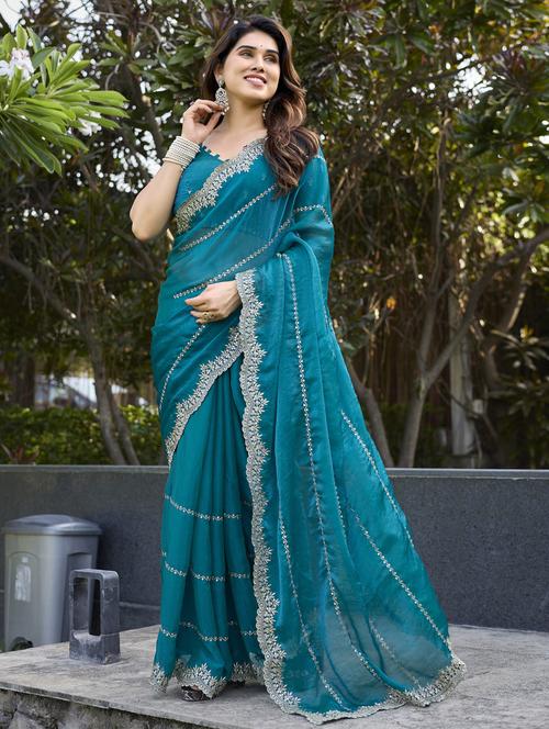 women solid with work embroidered saree with blouse - 22066060 - Standard Image - 0