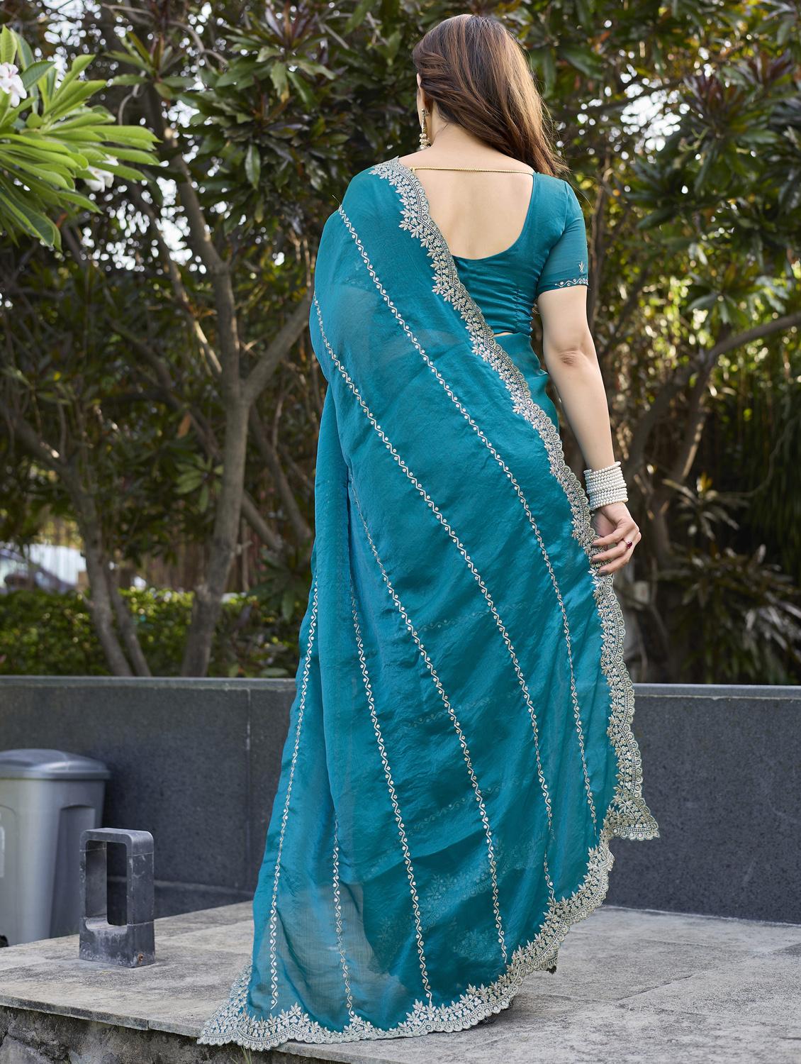 women solid with work embroidered saree with blouse - 22066060 - Standard Image - 2