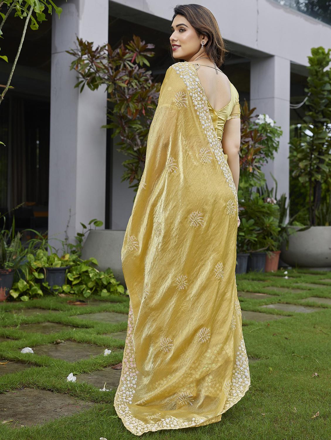 women solid with work embroidered saree with blouse - 22066069 - Standard Image - 2