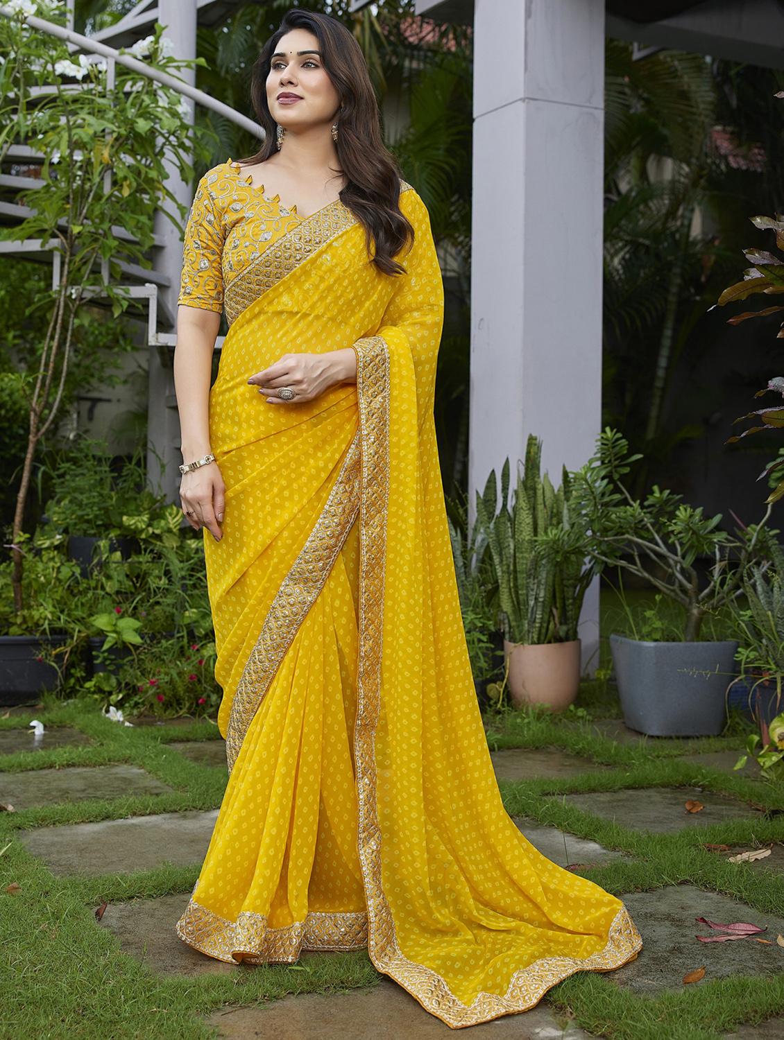 women bandhani printed bordered saree with blouse - 22066107 - Zoom Image - 0