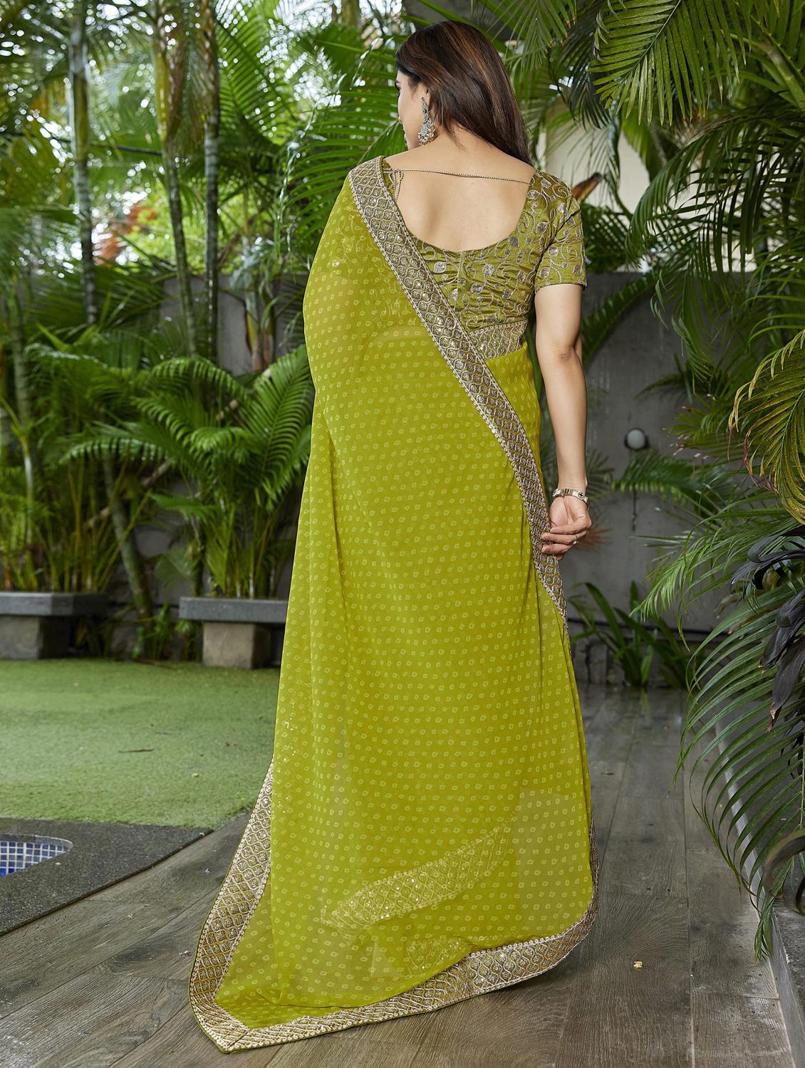 green georgette bandhani saree with blouse - 22066108 - Standard Image - 2