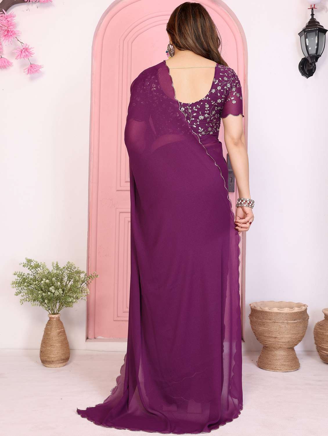 women solid plain saree with blouse - 22066117 - Standard Image - 2