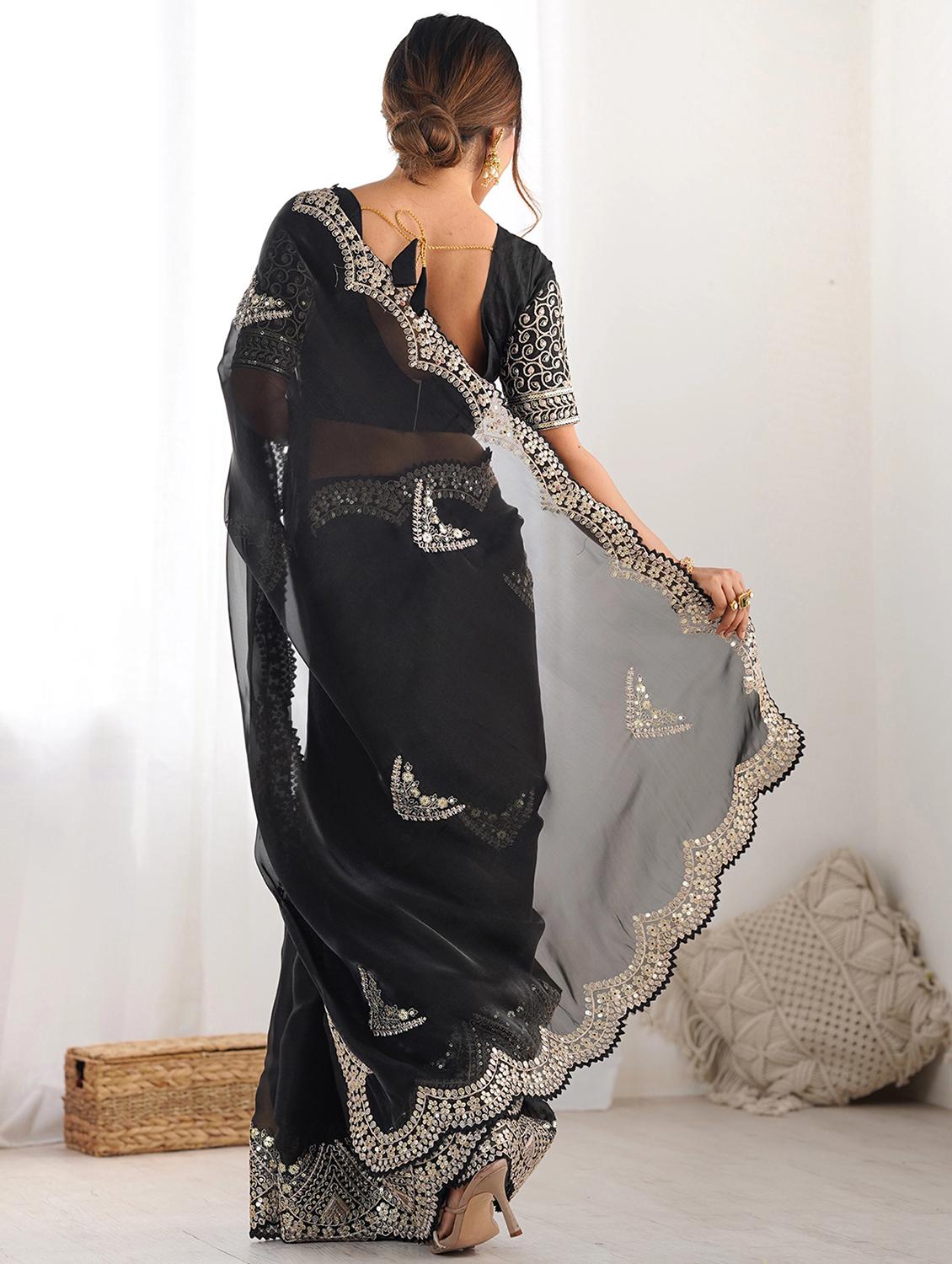 women solid with work embroidered saree with blouse - 22066124 - Standard Image - 2