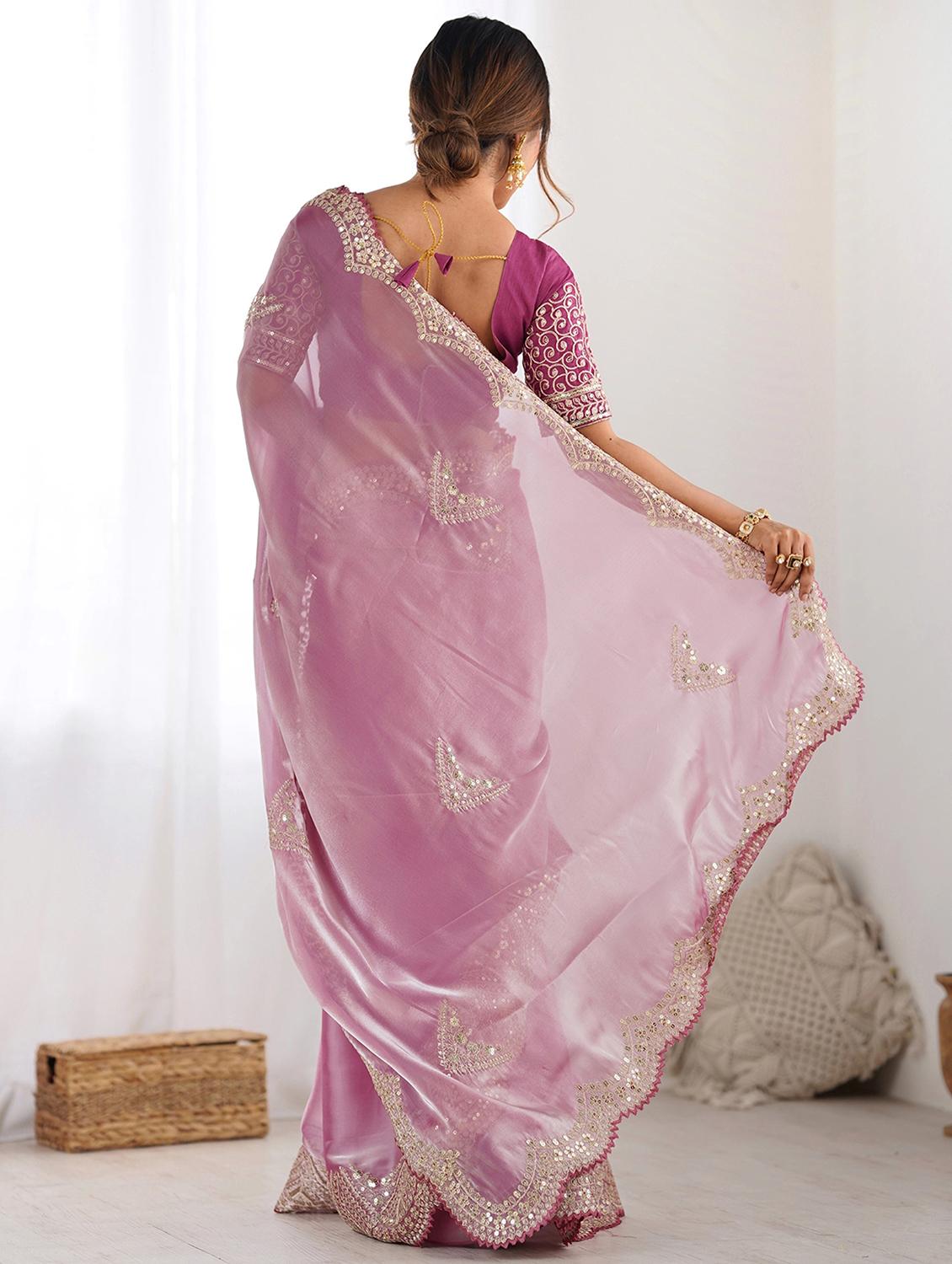 women solid with work embroidered saree with blouse - 22066125 - Standard Image - 2