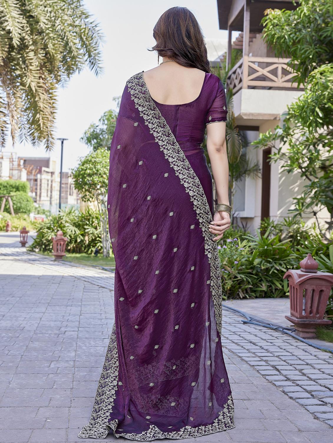 purple chiffon baluchari saree with blouse - 22066131 - Standard Image - 2