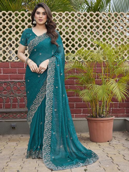 women solid with work embroidered saree with blouse - 22066138 - Standard Image - 0