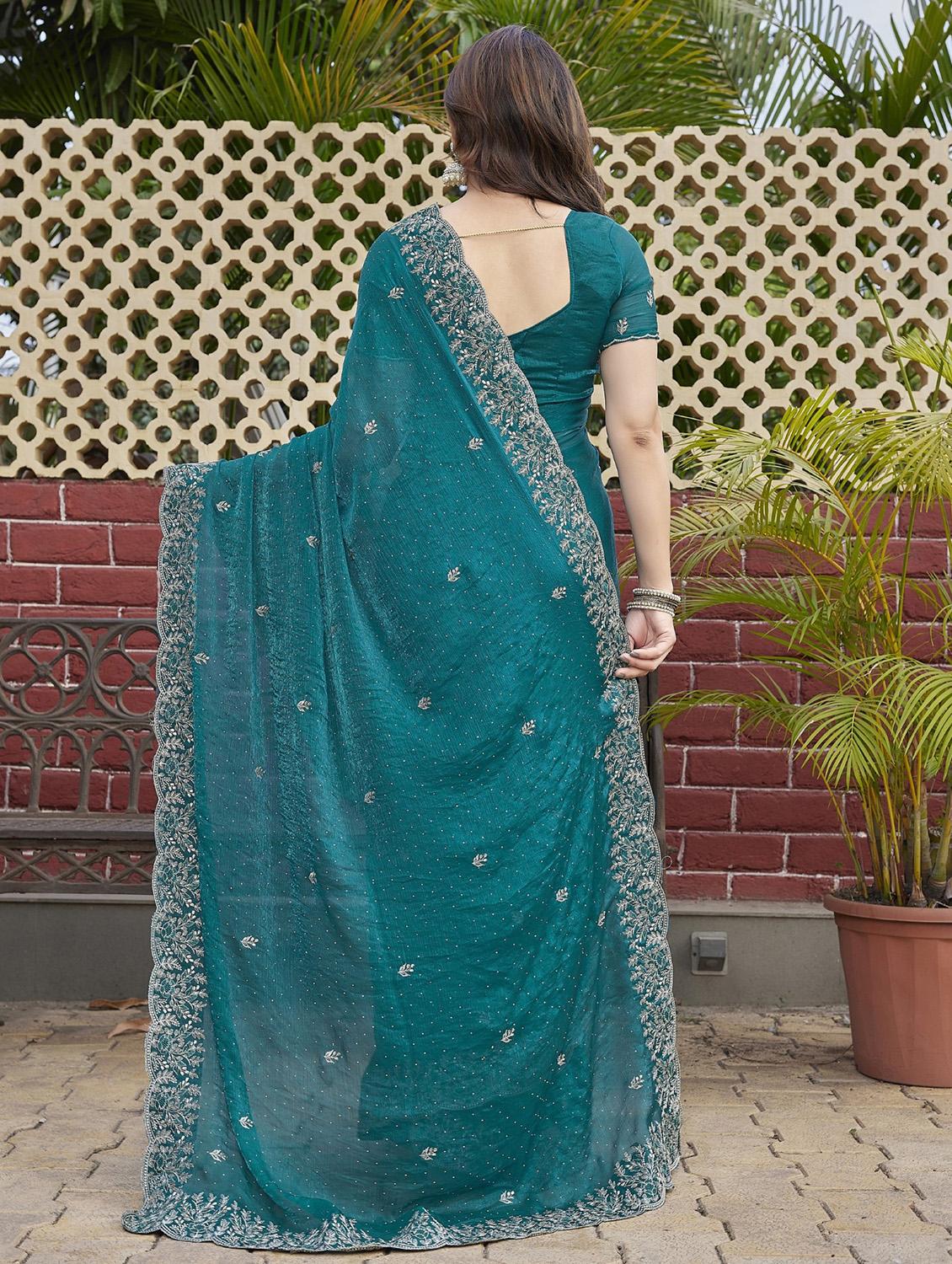 women solid with work embroidered saree with blouse - 22066138 - Standard Image - 2