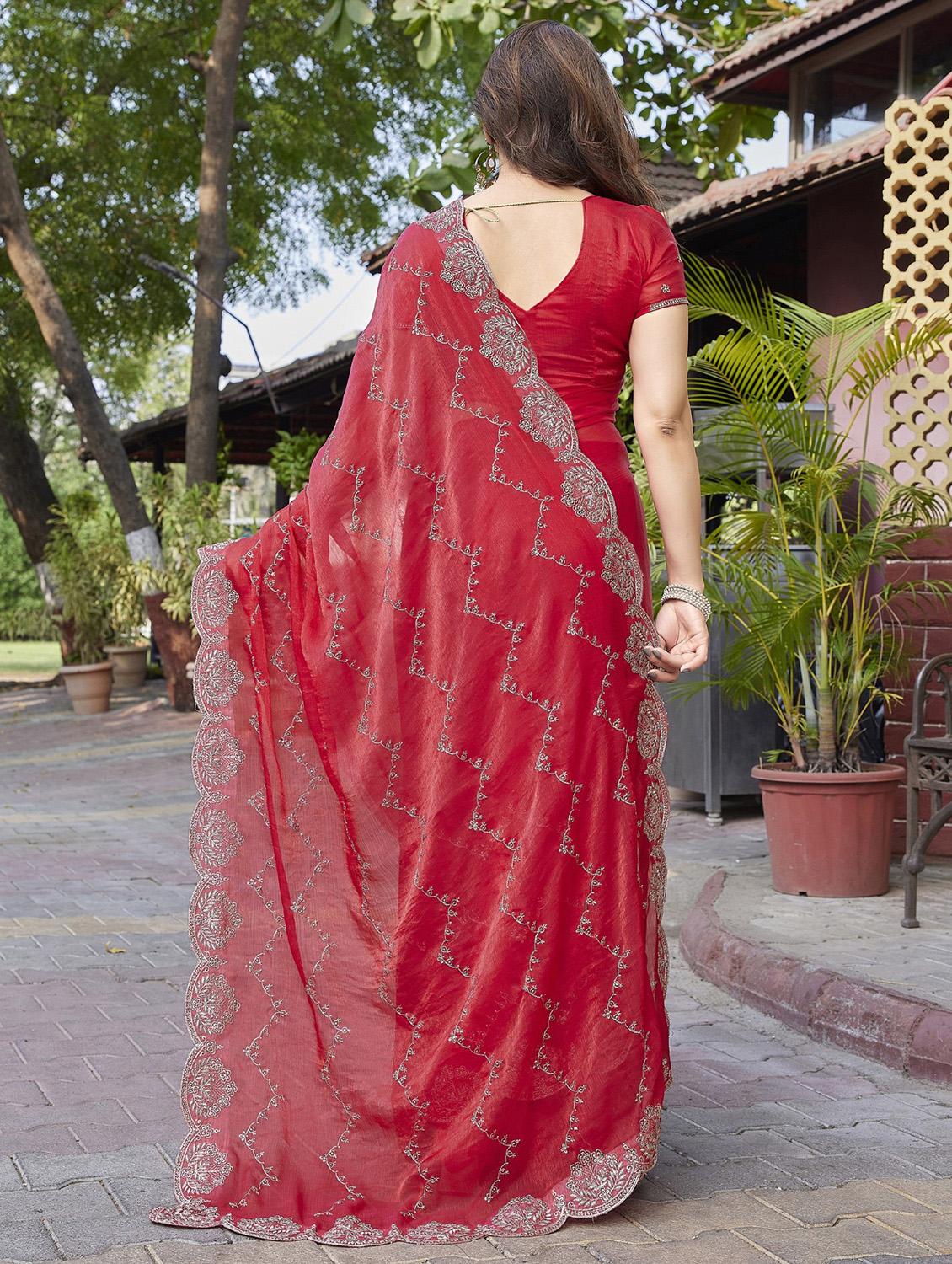 women solid with work embroidered saree with blouse - 22066143 - Standard Image - 2
