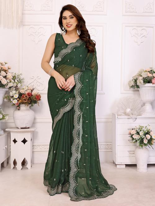women solid with work embroidered saree with blouse - 22066151 - Standard Image - 0