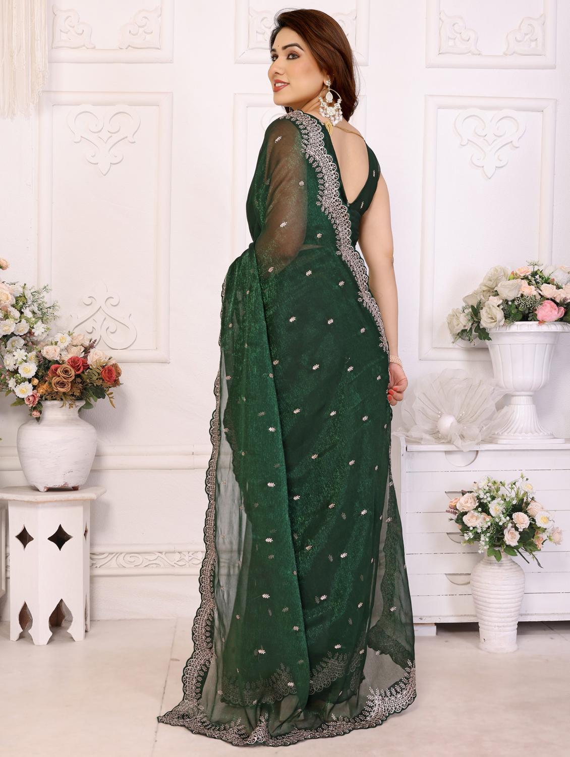 women solid with work embroidered saree with blouse - 22066151 - Standard Image - 2