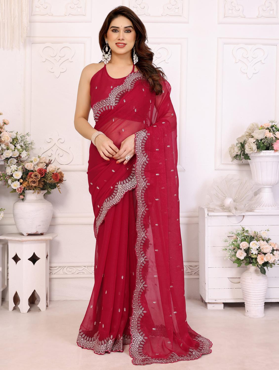 red georgette baluchari saree with blouse - 22066153 - Zoom Image - 0