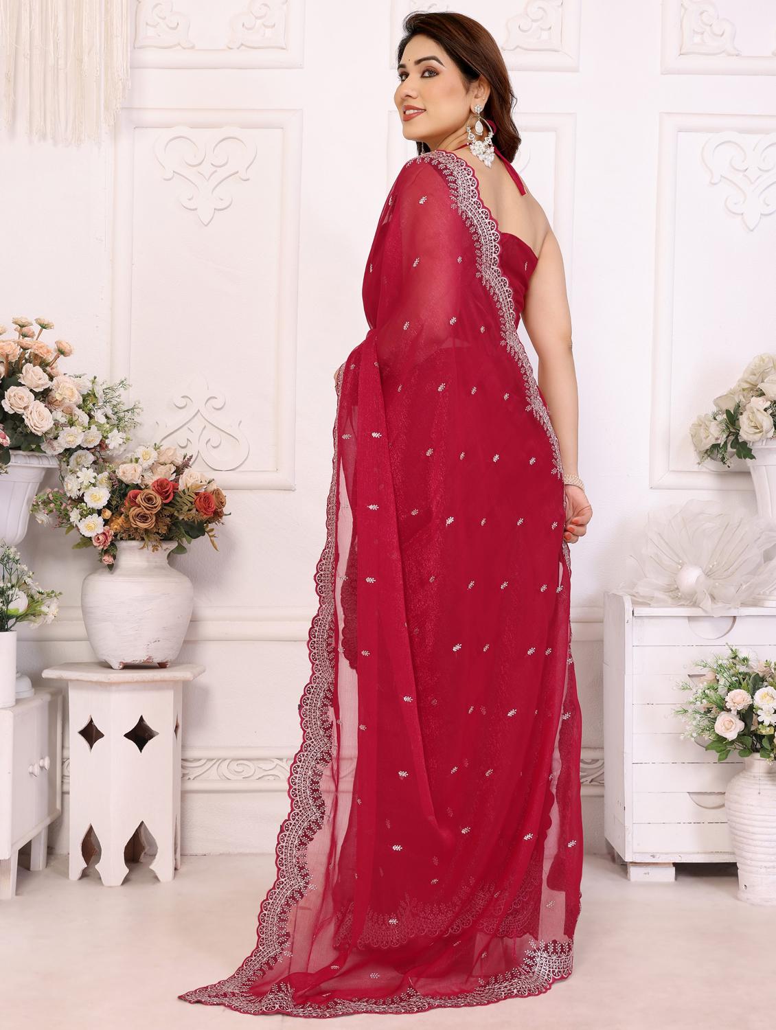 red georgette baluchari saree with blouse - 22066153 - Standard Image - 2