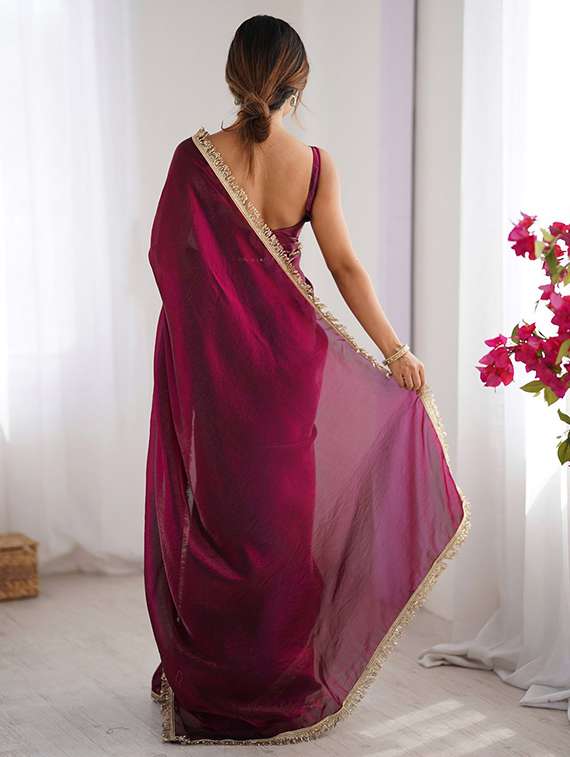 women solid with bordered saree with blouse - 22066206 - Standard Image - 2