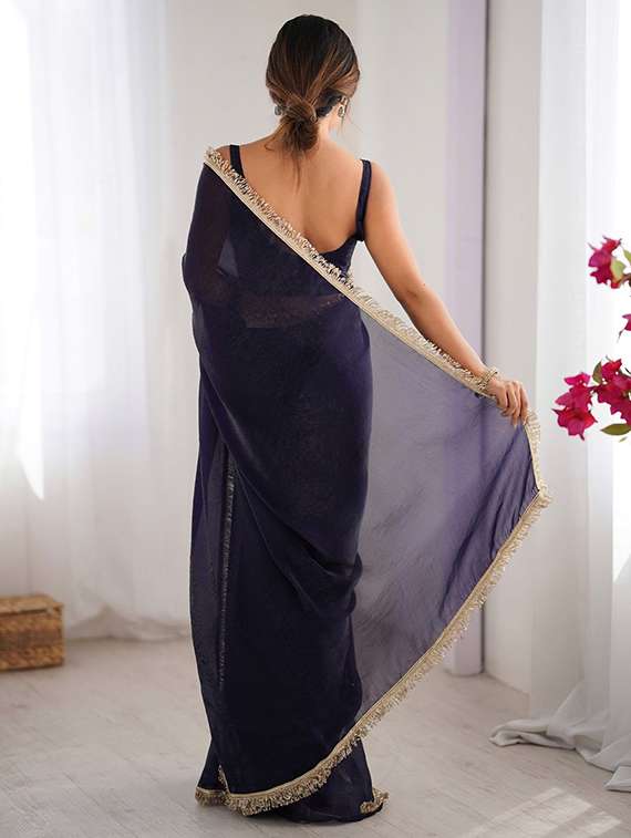 women solid with bordered saree with blouse - 22066207 - Standard Image - 2