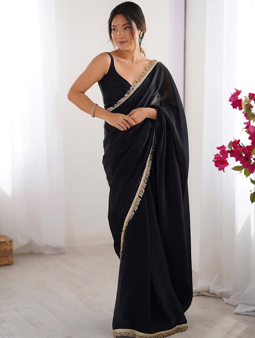 women solid with bordered saree with blouse - 22066208 -  Zoom Image - 0