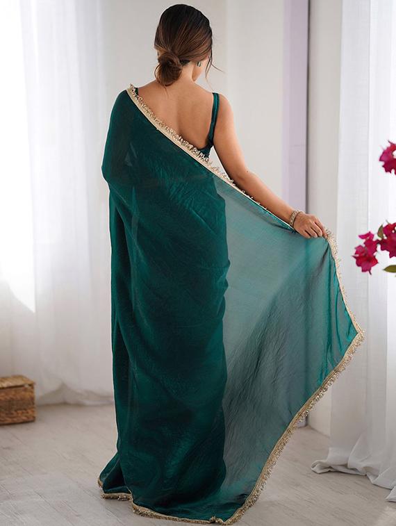 teal chiffon baluchari saree with blouse - 22066209 - Standard Image - 2